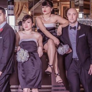 David’s Bridal Black Dress with White Bow in Back
